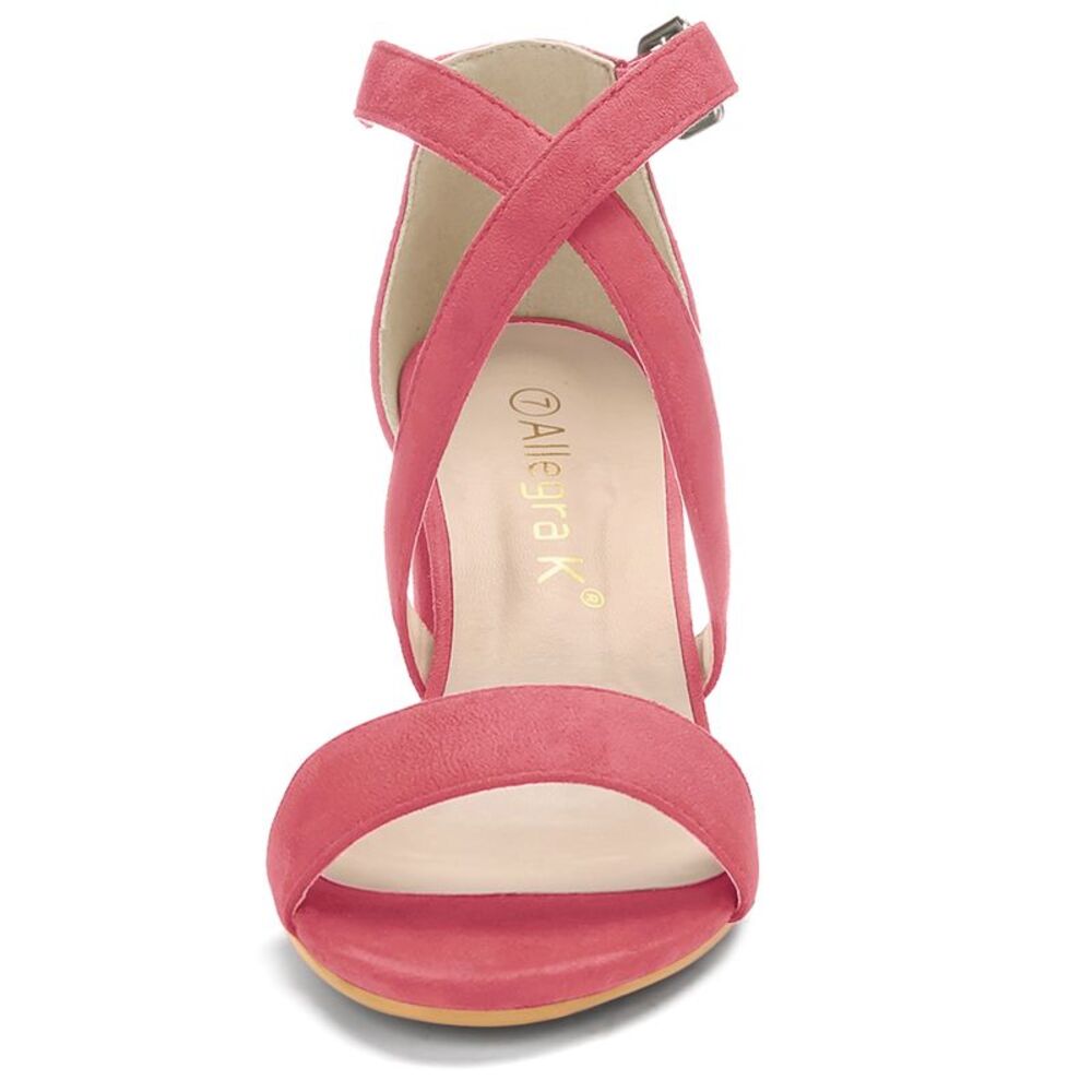 Women's Open Toe Mid Heel Braided Ankle Strap Orange Sandals Watermelon Red - Picture 2 of 6